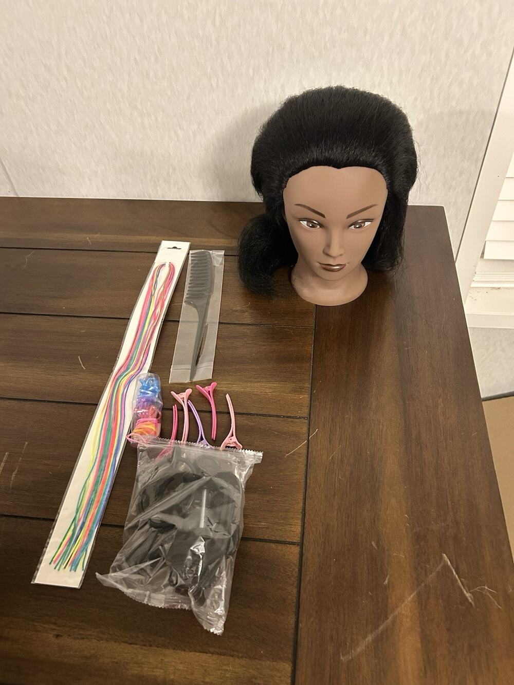 Female Hair Training Mannequin Head Black Synthetic Hair Salon Practice Kit